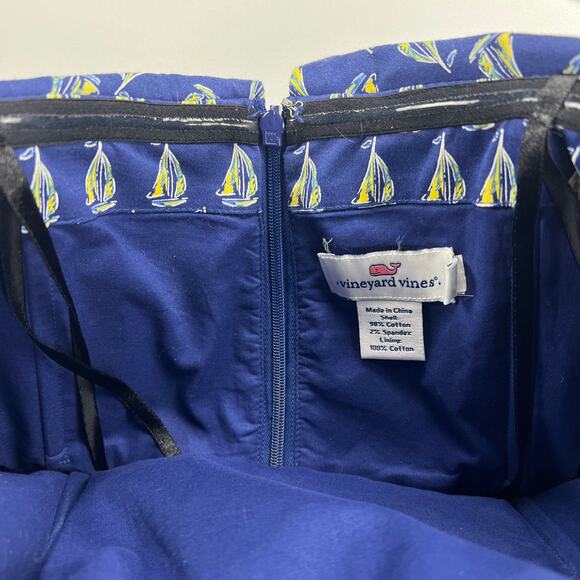 Vineyard Vines Cotton Boating Dress Navy Sailboats Strapless Sheath Size 2 - Picture 9 of 13